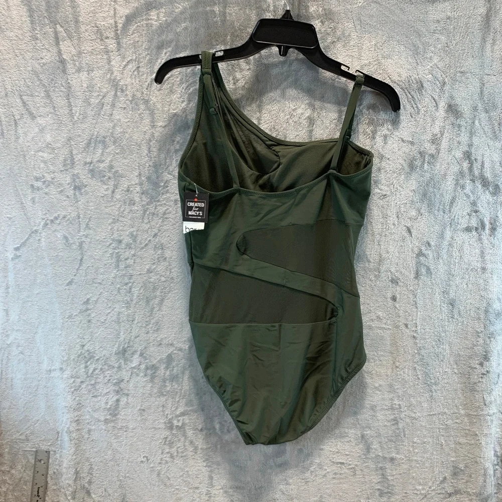 Bar III Womens One Shoulder Mesh Cutout Swimsuit Amazon Green MBNB23232 Medium